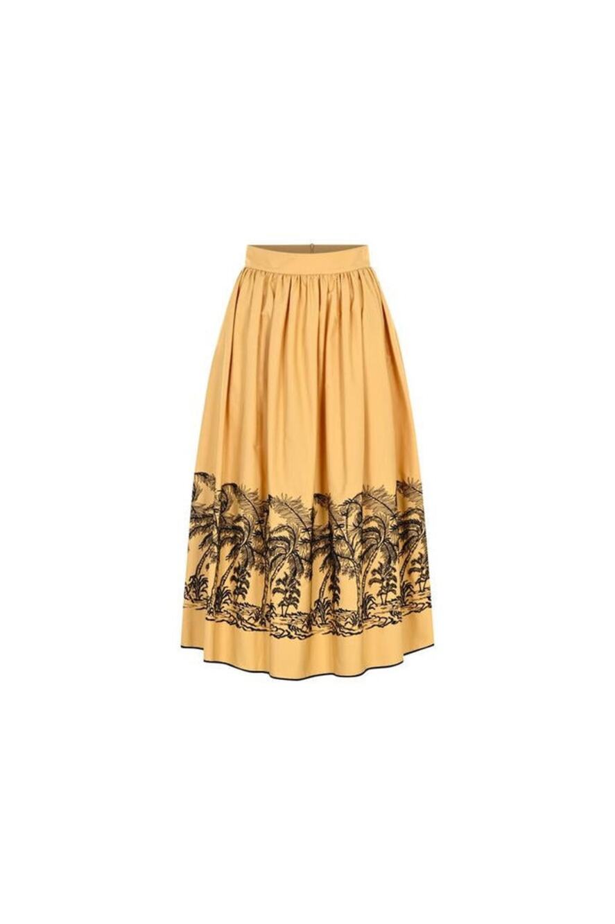 NWT EXQUISE Callie Pleated Midi Skirt in Yellow Camel Sz 6